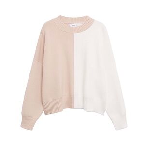 Mango Women’s Color Block Sweater In Beige & White (Size: M)